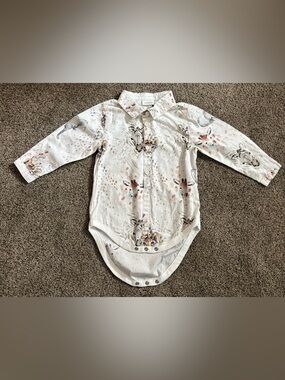 Cream Collared Animal-Print One-Piece Bodysuit for Kids
